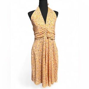 Huhot Womens L Sunshine Floral Backless Dress Fit and Flare Floral Spring Yellow